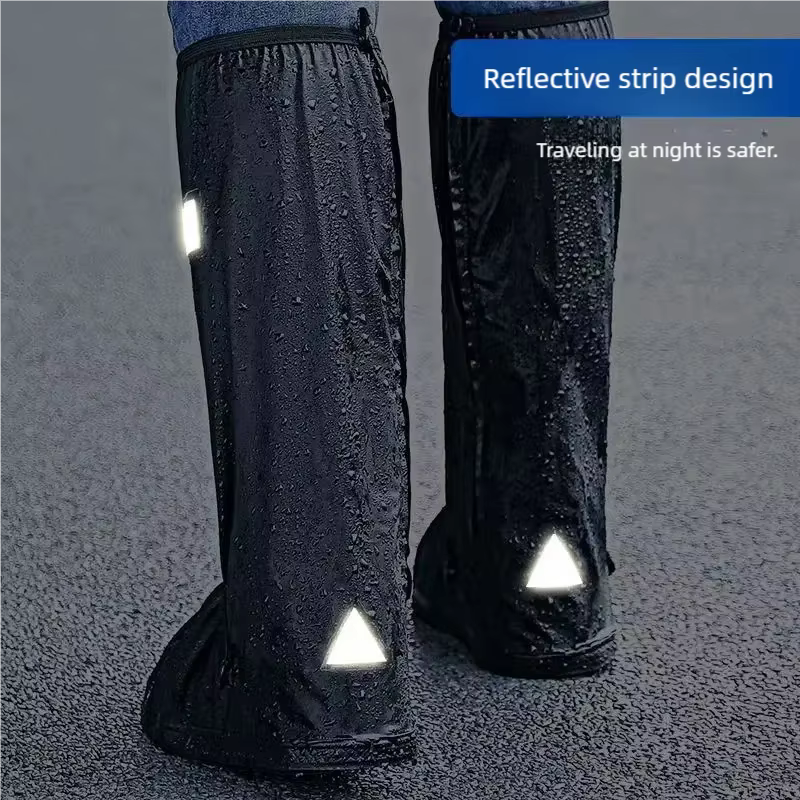 Couvre-chaussures de botte de pluie noir imperméable avec réflecteur chaussures transparentes montantes housses