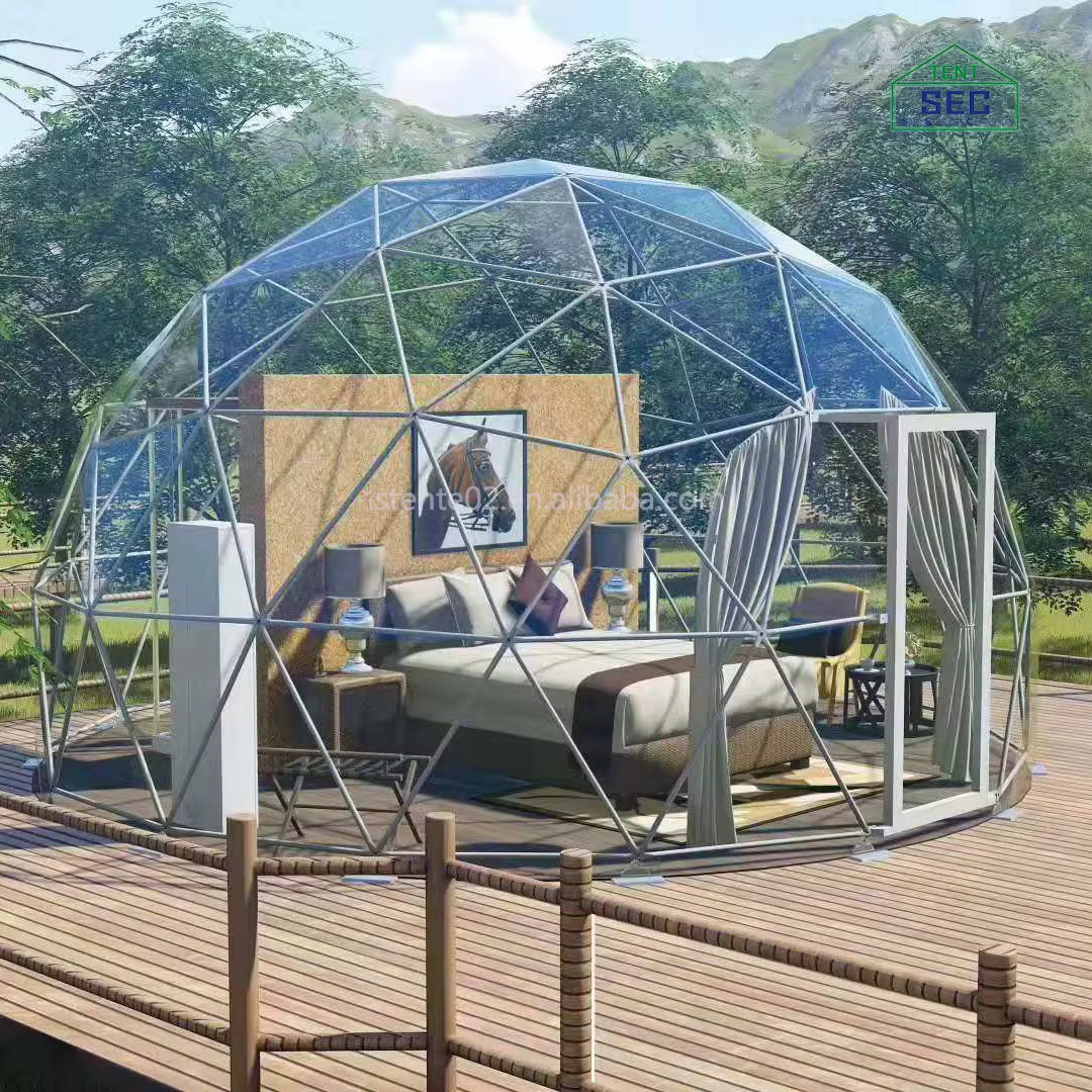 Tente dôme géodésique en verre imperméable pour camping extérieur