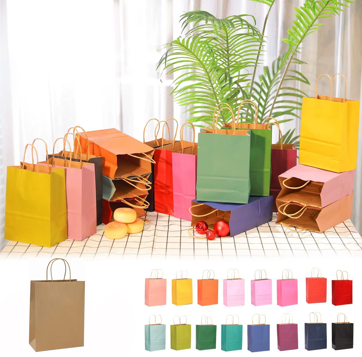 Sacs en papier Kraft avec poignées, 10 pièces, petits sacs cadeaux en papier en vrac pour petites entreprises, sacs de Shopping, cadeaux de fête de noël, 8.25x5.8x3.25
