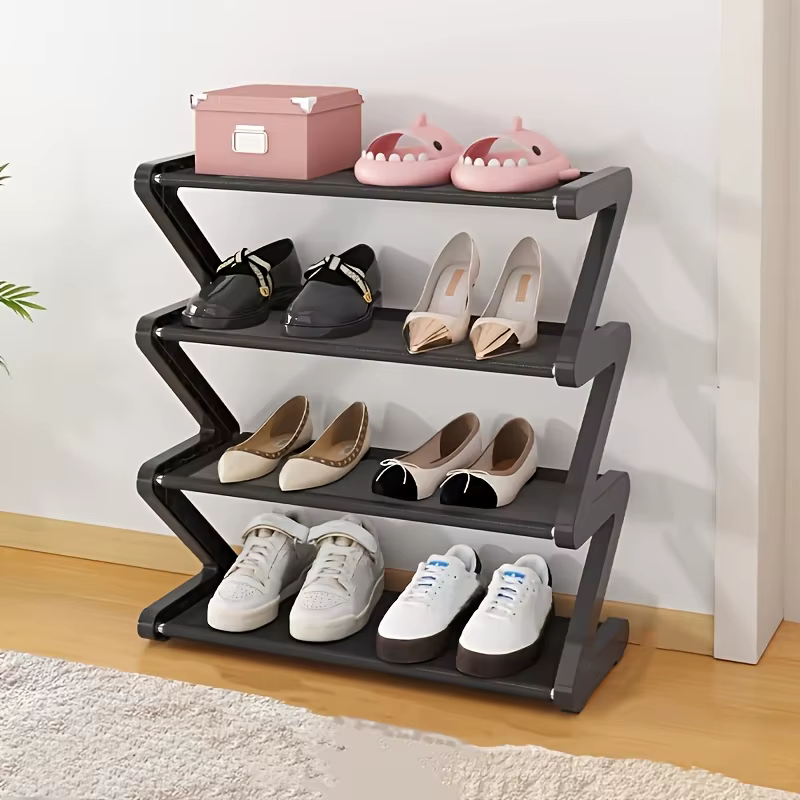 Étagère à chaussures en forme de Z, robuste, gain de place, étroite, pour entrée, avec rangement multi-niveaux, adaptée à la maison, au dortoir, au magasin