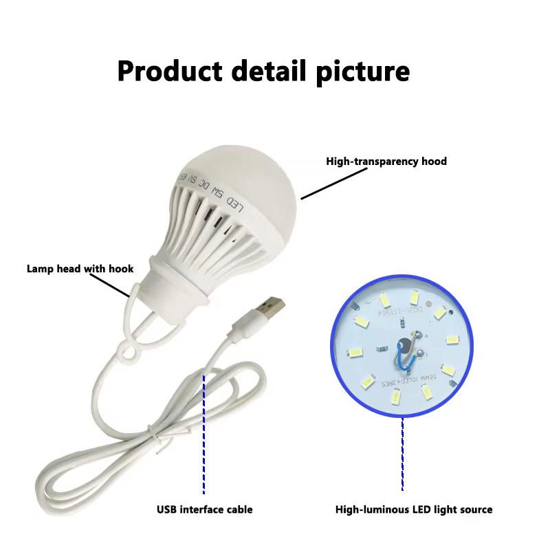 3W 5W 7W USB lampe ampoule Portable Camping lanterne