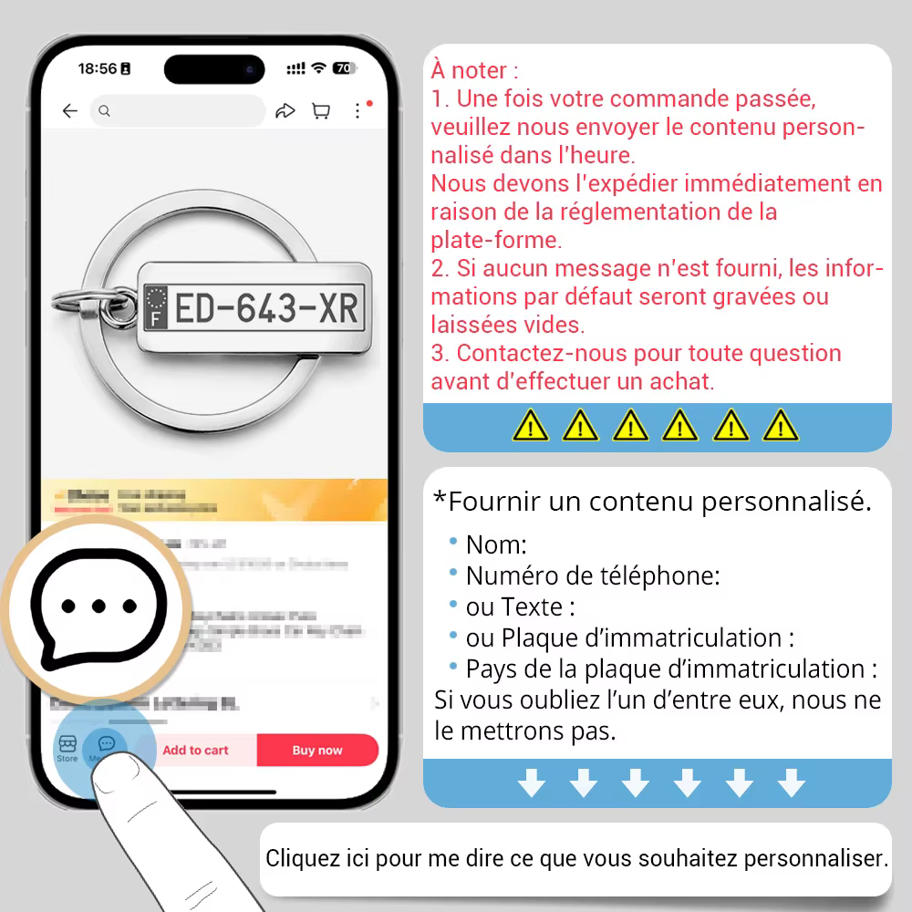 Porte-clés personnalisés plaque d'immatriculation de voiture personnalisé