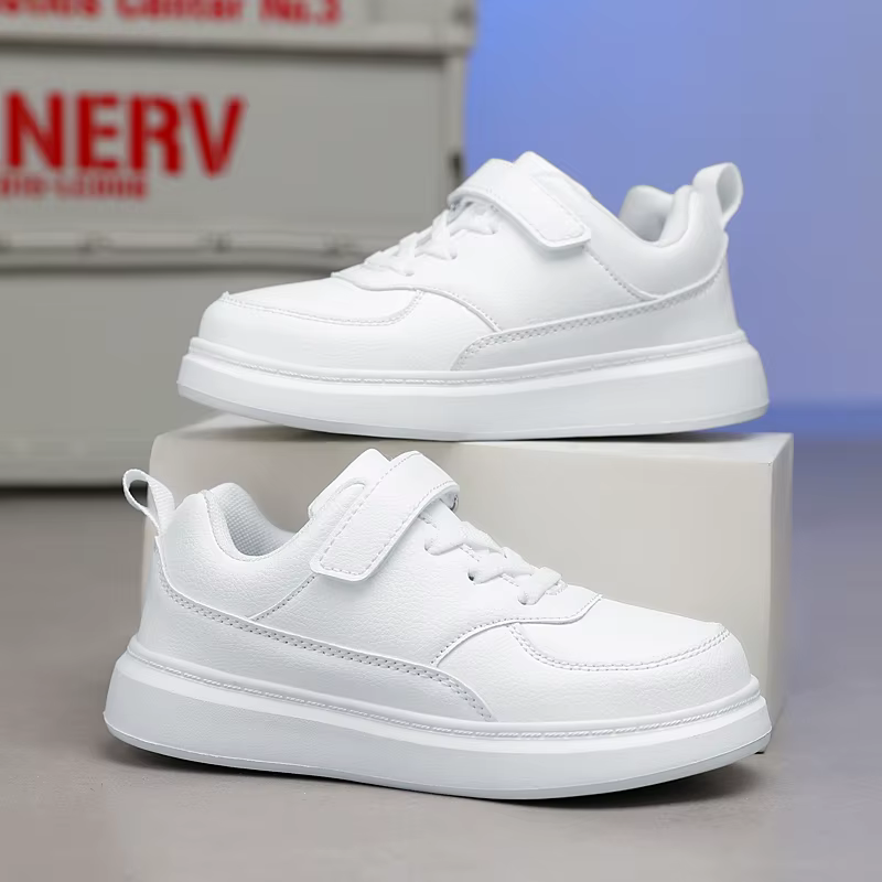 Chaussures de dehors Noires pour Enfant, Plates en Cuir, Blanches, Légères, Tennis, pour Garçon et Fille