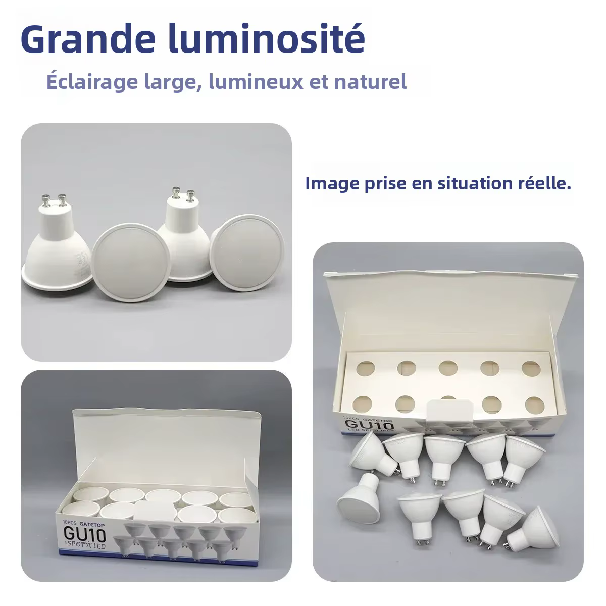Ampoule LED GU10 à intensité variable, 10 paquets, AC220V 3W-9W 3000K 6000K, lampe blanche chaude et blanche froide pour éclairage domestique, hôtelier et commercial