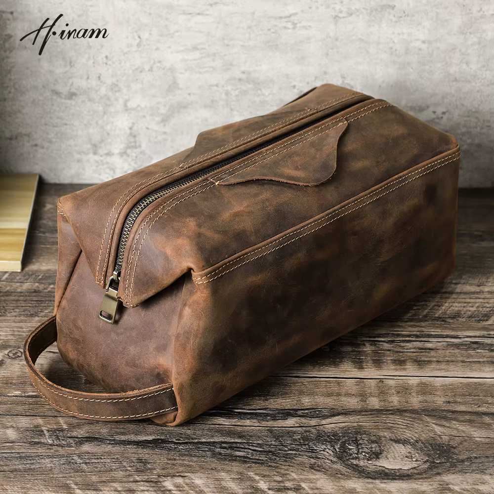 Trousse de toilette en cuir véritable pour hommes et femmes, sac à cosmétiques, trousse de toilette de voyage, sacs de rangement, sac à main pour kit de maquillage, homme