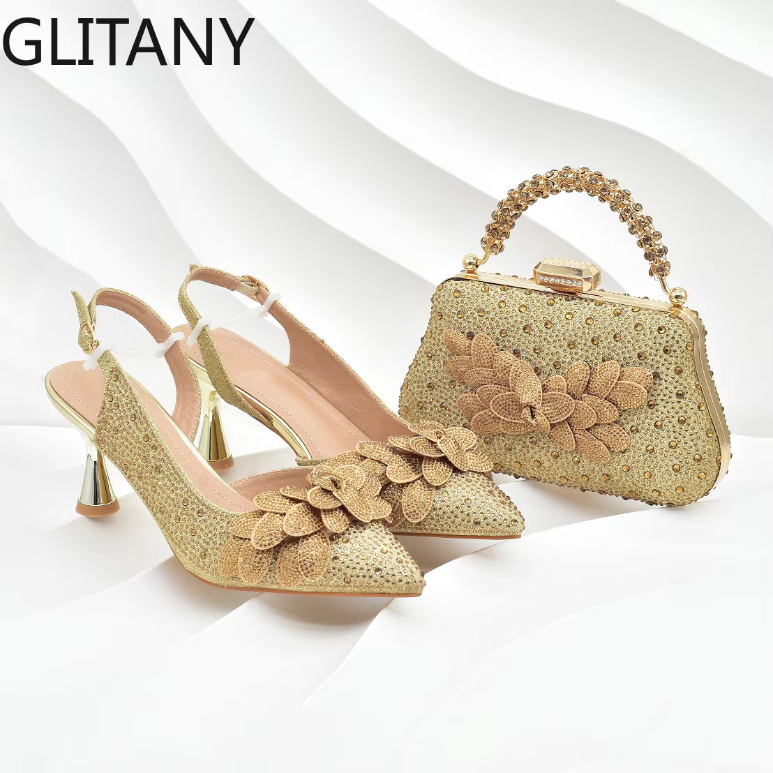 Ensemble de chaussures et de sacs italiens originaux pour femmes, chaussures et sacs chics et élégants avec strass complets pour escarpins de fête et de mariage
