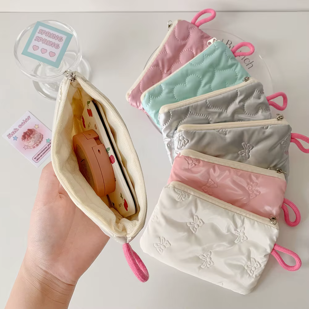Mini trousse de maquillage brillante argentée pour femme, pochette à monnaie, porte-monnaie mignon, portefeuille portable, sac pour écouteurs et câbles de données