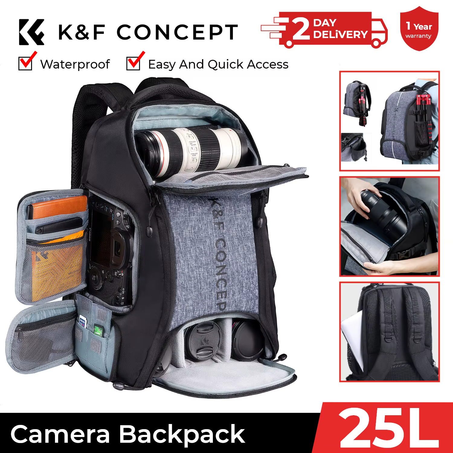 K & F CONCEPT-Sac à dos antichoc pour appareil photo