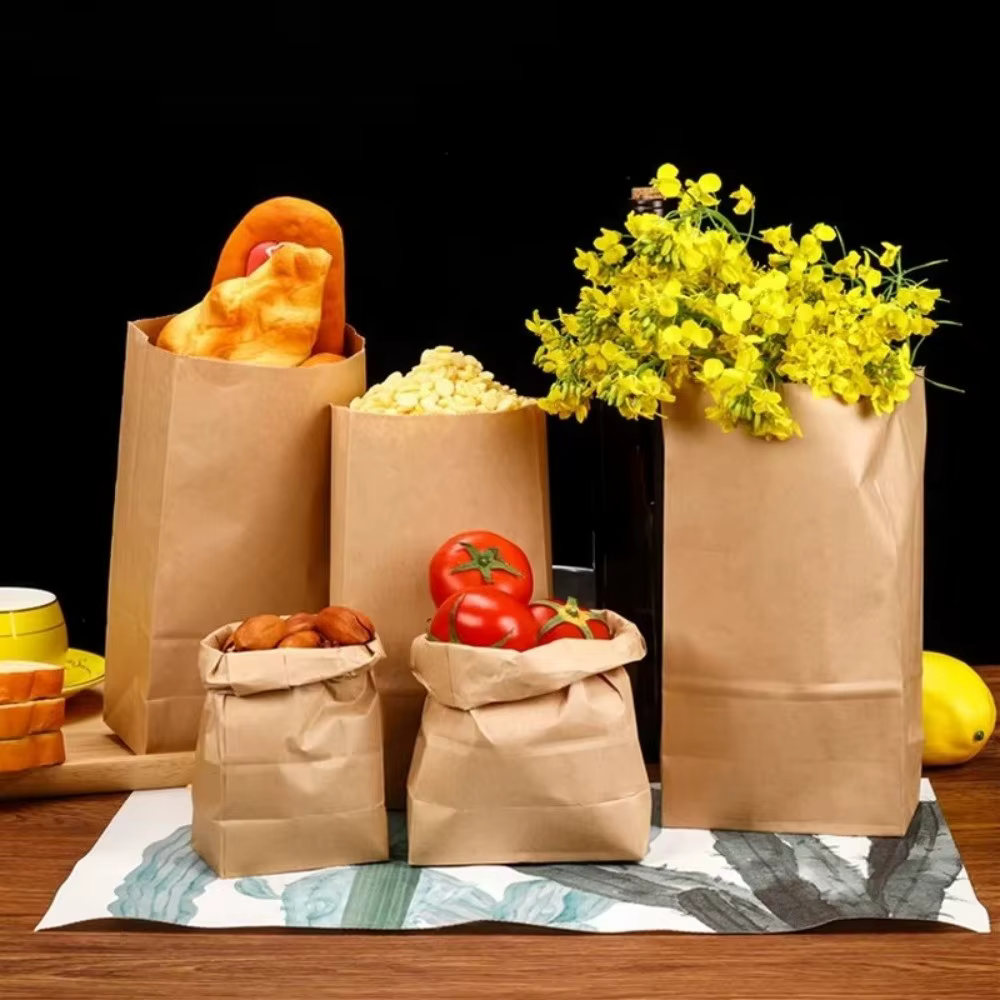 50 sacs en papier kraft jetables à fond carré, non résistants à l'huile, sacs à emporter, sacs d'emballage alimentaire, sacs à biscuits