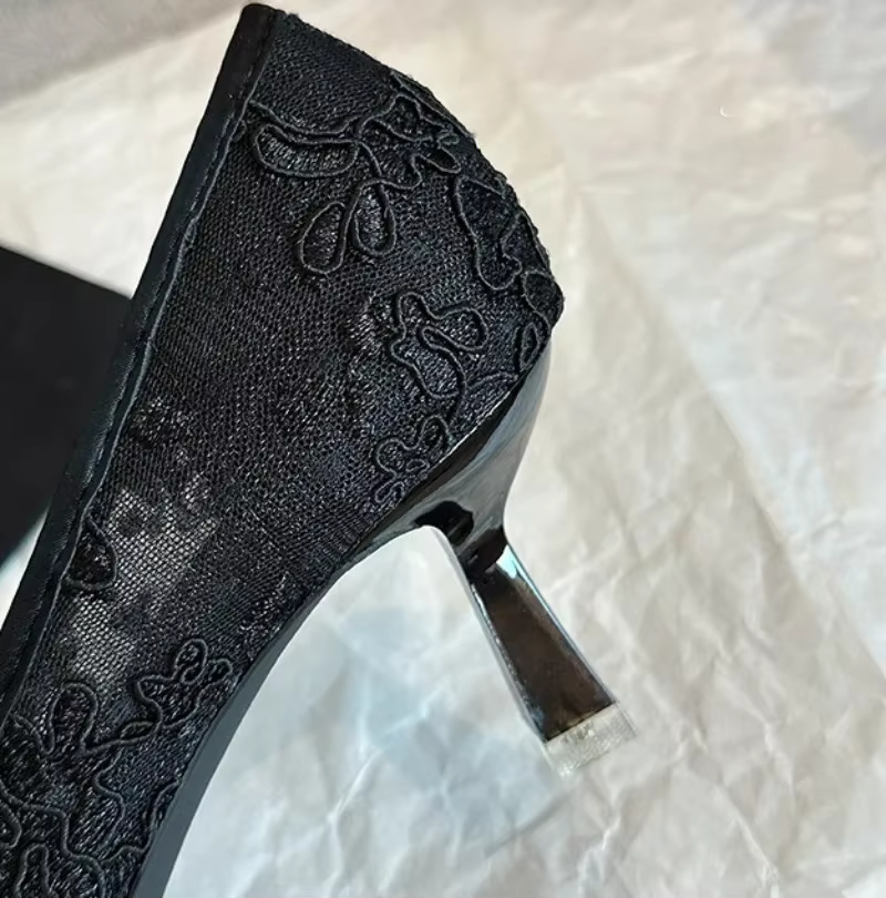 Chaussures de mariage escarpins de mariée pour femmes dentelle élégante avec nœud décor bout pointu maille talons aiguilles confortable classique fête