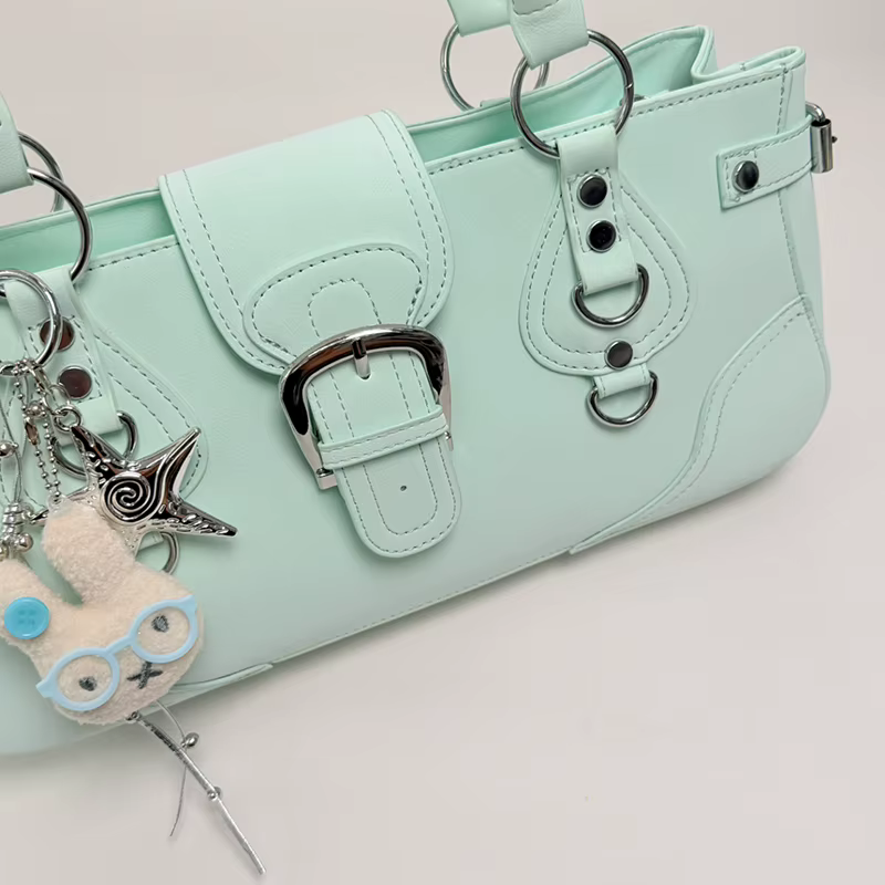 Sac à main Hobo, sac à bandoulière pour femme style motard, sac fourre-tout vintage chic vert menthe Y2K pour filles