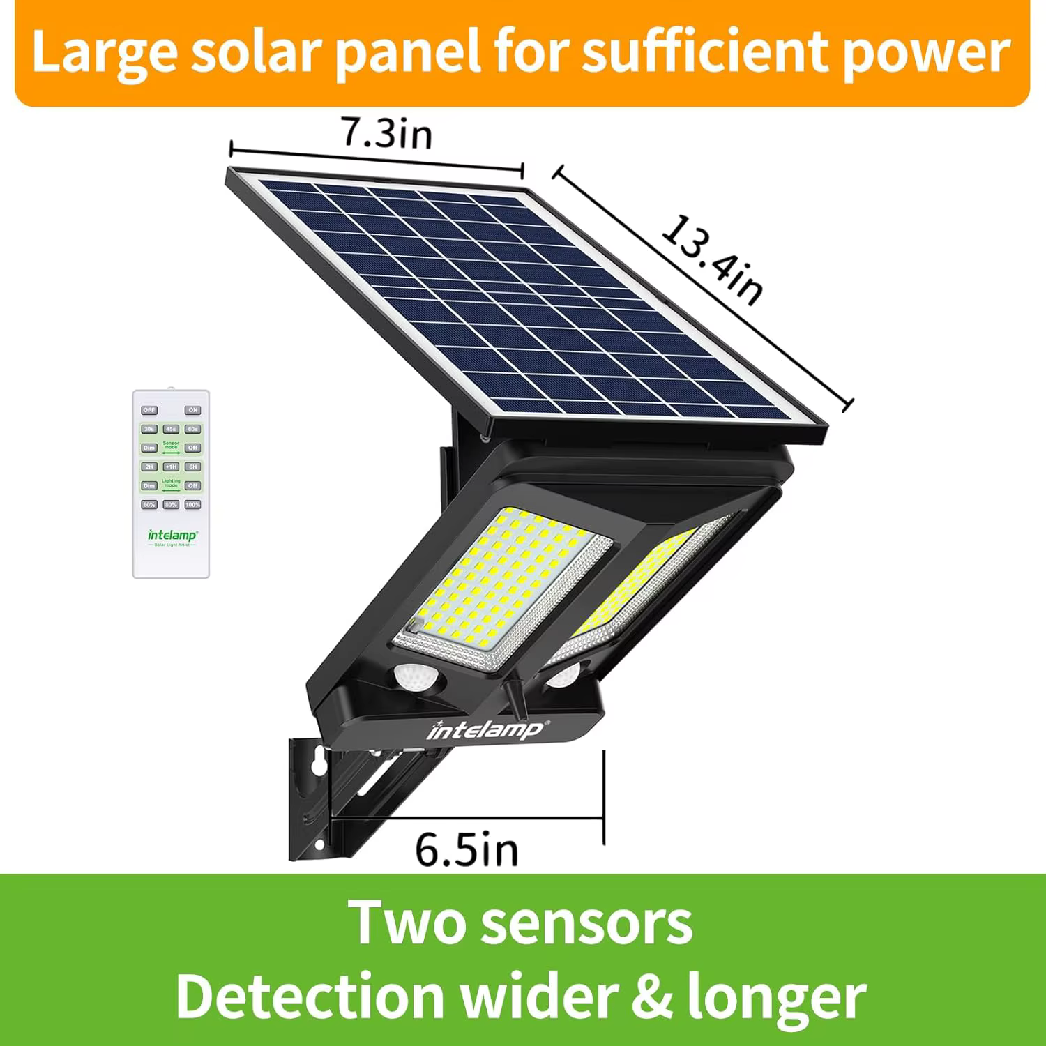 Lampe solaire extérieure Intelamp 12500 mAh 3000 LM avec deux capteurs