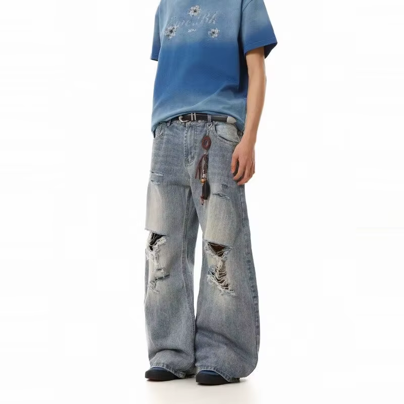 2025 automne haute rue déchiré Jean pour hommes Y2K Vintage droit Baggy Denim pantalons Hombre Hip Hop mode en détresse Jean