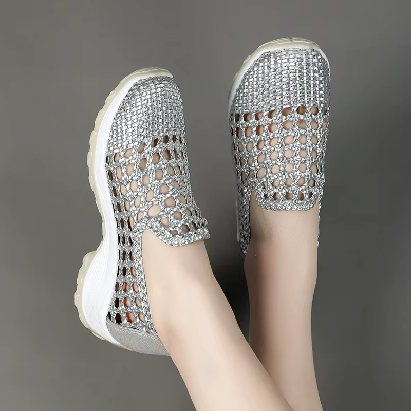 GKTINOO 2026 Sandales d'été respirantes tissées ajourées pour femmes, à semelles compensées épaisses, en cuir véritable, sandales compensées à plateforme