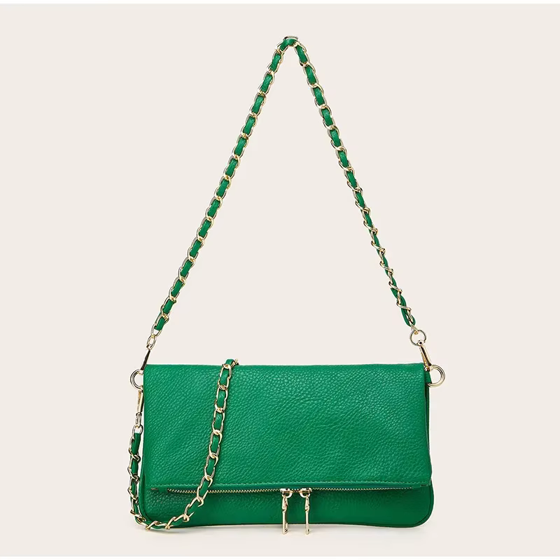 Sac à bandoulière avec texture litchi galets, sac à bandoulière Compact et Chic avec chaîne sous les bras, petit sac carré élégant et tendance pour femmes