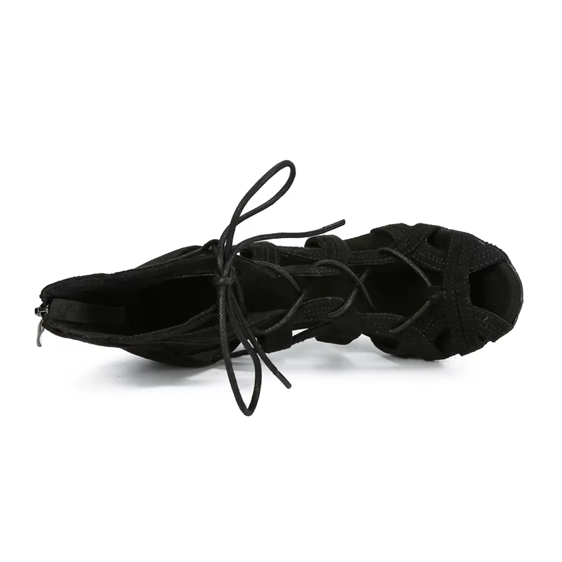 ailove chaussures de danse latine à talons hauts à la mode en daim noir, bottes de danse jazz, chaussures de danse à bout ouvert à semelles en daim pour femmes