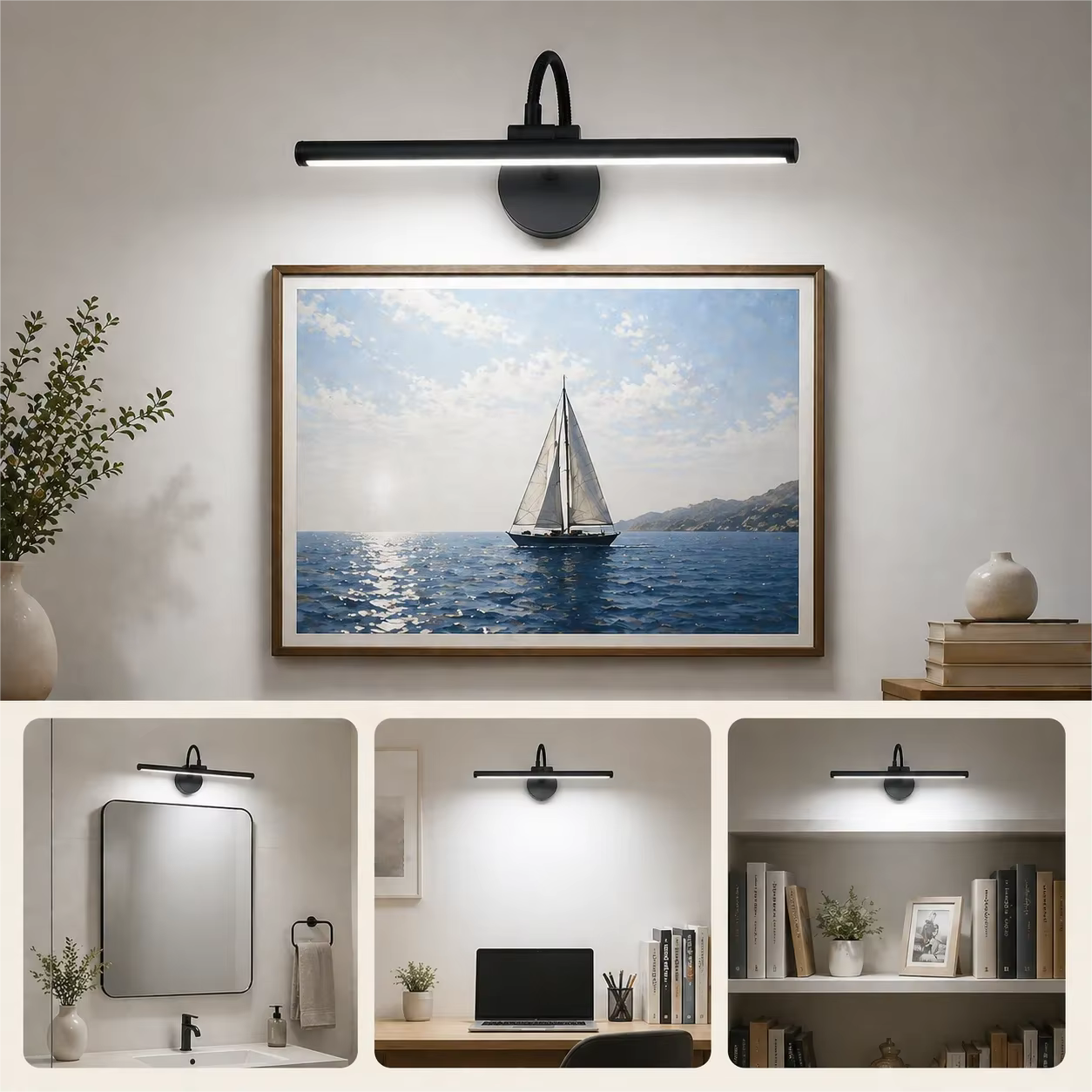 Lampe à LED sans fil pour tableau avec télécommande, 360° °   Lampe murale magnétique réglable, rechargeable par USB, éclairage à 3 couleurs réglables