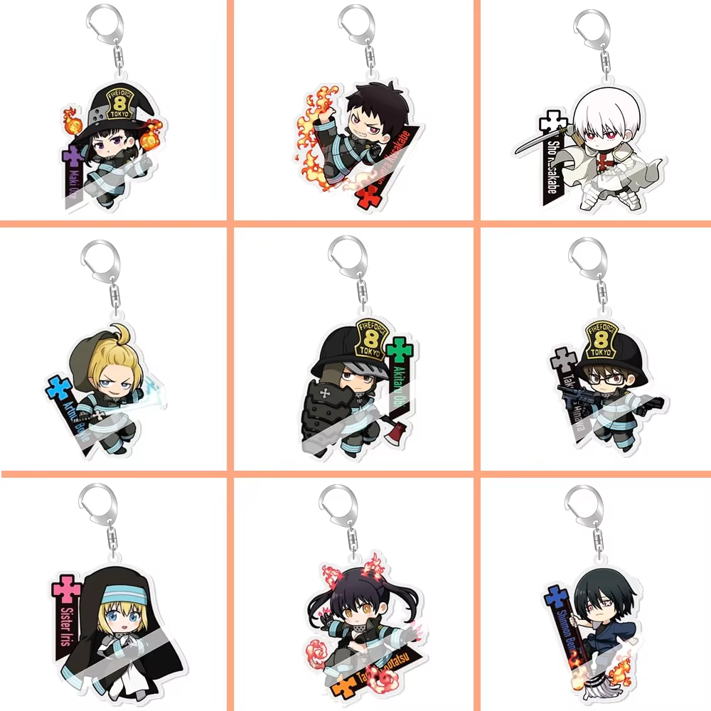 Porte-clés dessin animé Fire Force Shinra Kusakabe, Arthur Boyle Kotatsu Tamaki, étiquette de sac, accessoire Baji