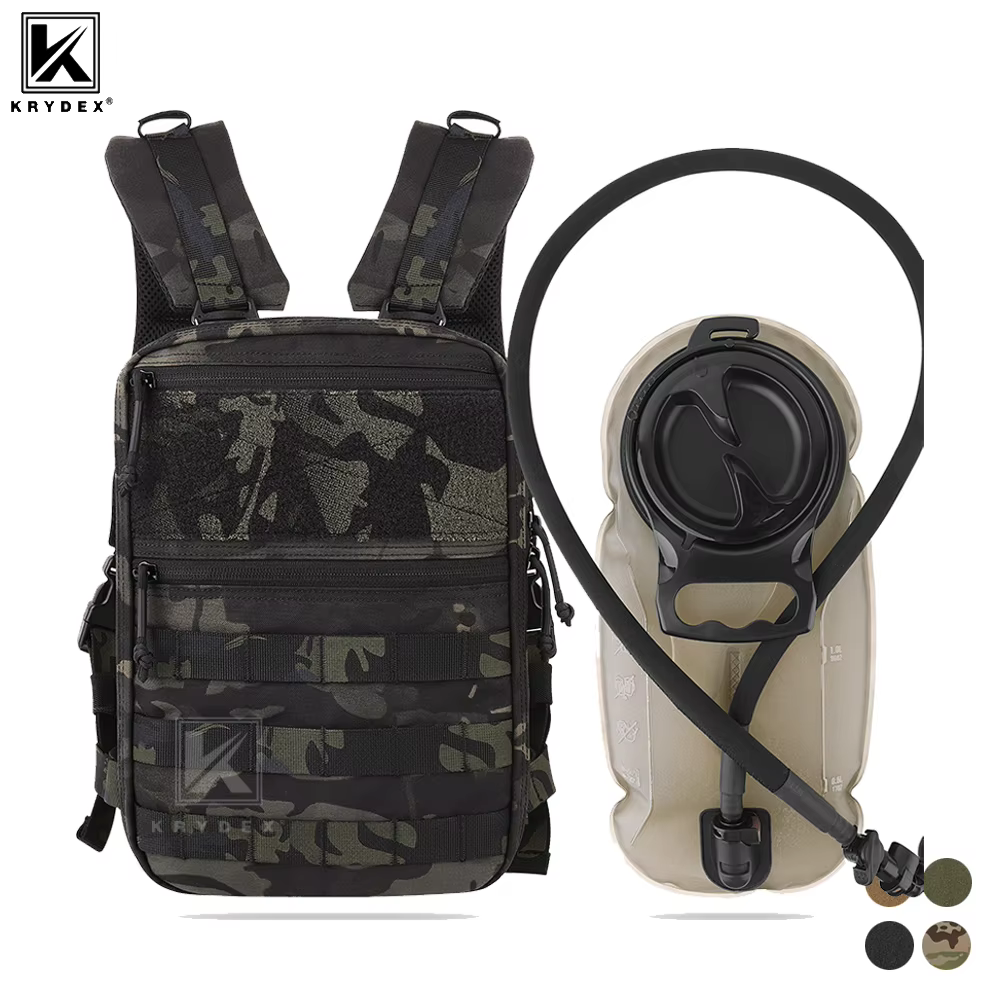 Sac à dos d'hydratation tactique KRYDEX 1,5 L, poche à eau de 50 oz, sac de transport, accessoires de randonnée et de voyage en plein air