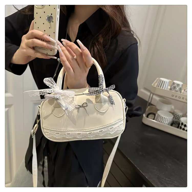 Sac à main Simple et élégant Boston, sac à bandoulière en dentelle avec nœud en ruban, petit sac carré décontracté pour femmes 
