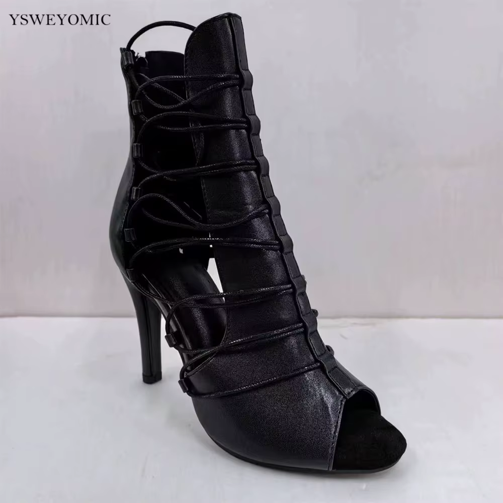 YSWEYOMIC-Chaussures de danse latine pour femmes, talons hauts, chaussures de tango de salle de Rh, orteils ouverts, l'offre elles souples, sandales de fête, 9.5cm