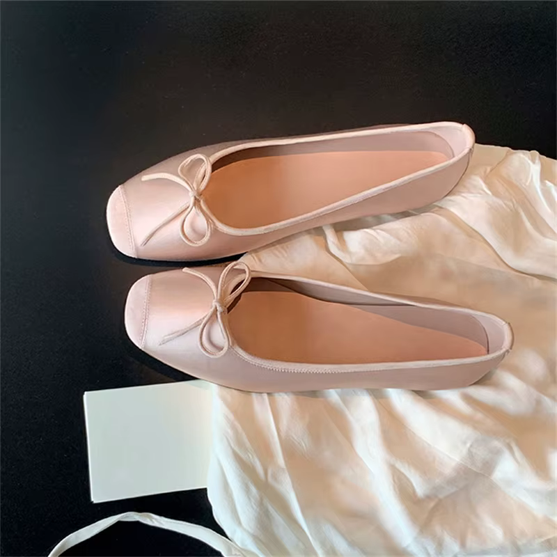 Ballerines respirantes pour femmes, ballerines, mocassins à enfiler, carré, Parker, nœud papillon, chaussures plates décontractées, été, automne
