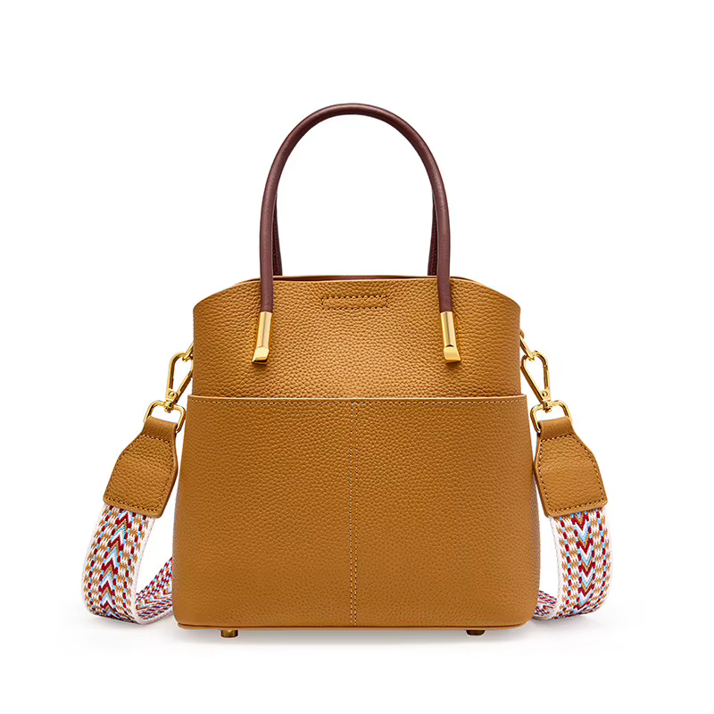 Sac seau en cuir véritable pour femme avec poignée supérieure et bandoulière amovible, sans logo, minimaliste, luxe discret