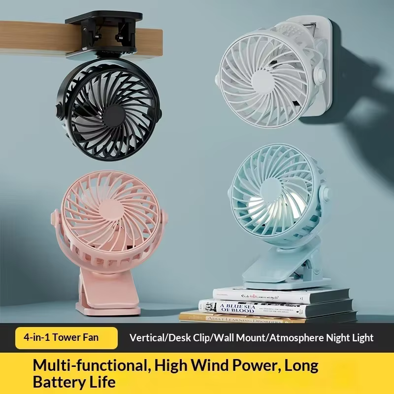 Ventilateur portable rechargeable à clip 720 ° Lampe Haht rotative