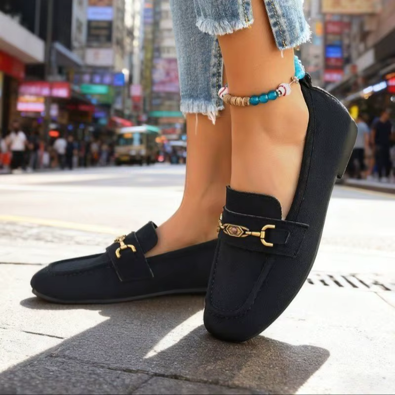 Chaussures plates pour femmes à bout rond, avec décorations métalliques, à enfiler, semelle souple, confortables, décontractées, pour la marche en extérieur – Collection 2026, Vente Flash