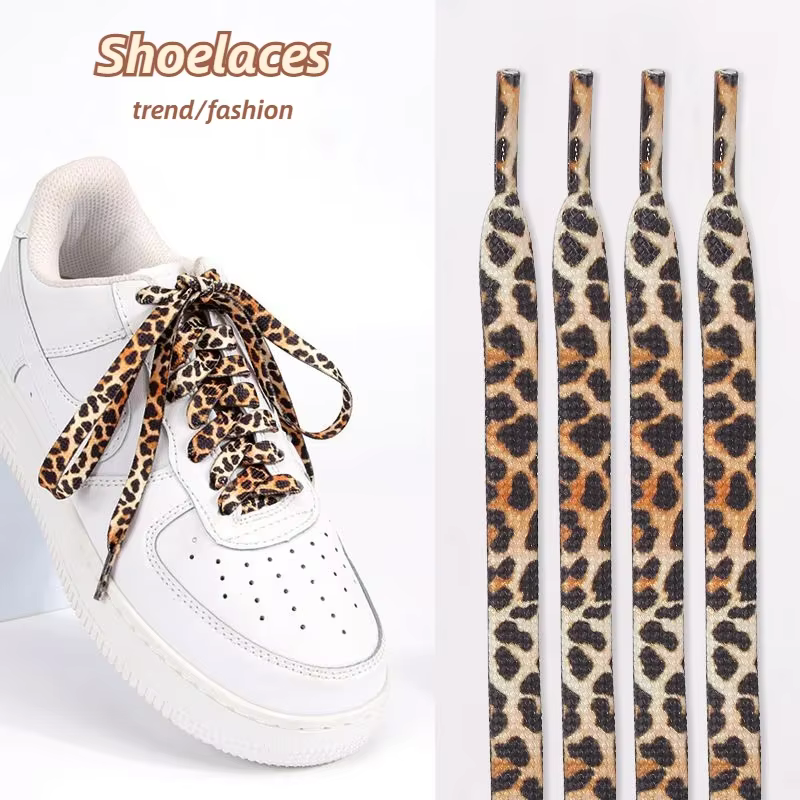 1 paire classique léopard Patten imprimé lacet créatif unisexe baskets toile chaussure dentelle lacets plats chaussures cordes Шнурки