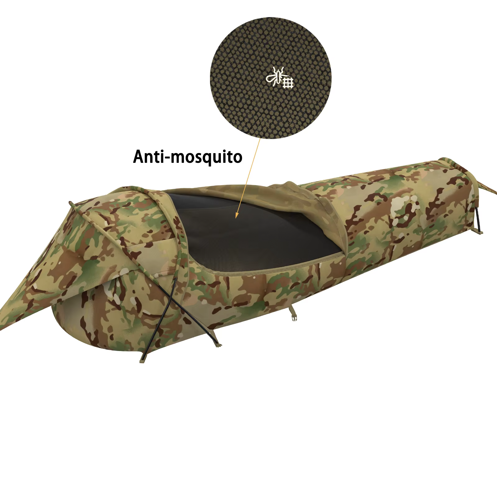 Tente de bivouac militaire MT Military Hideaway Bivy Cover Stealth Compact à poteau unique avec anse pour sac de couchage modulaire avec moustiquaire intégrée