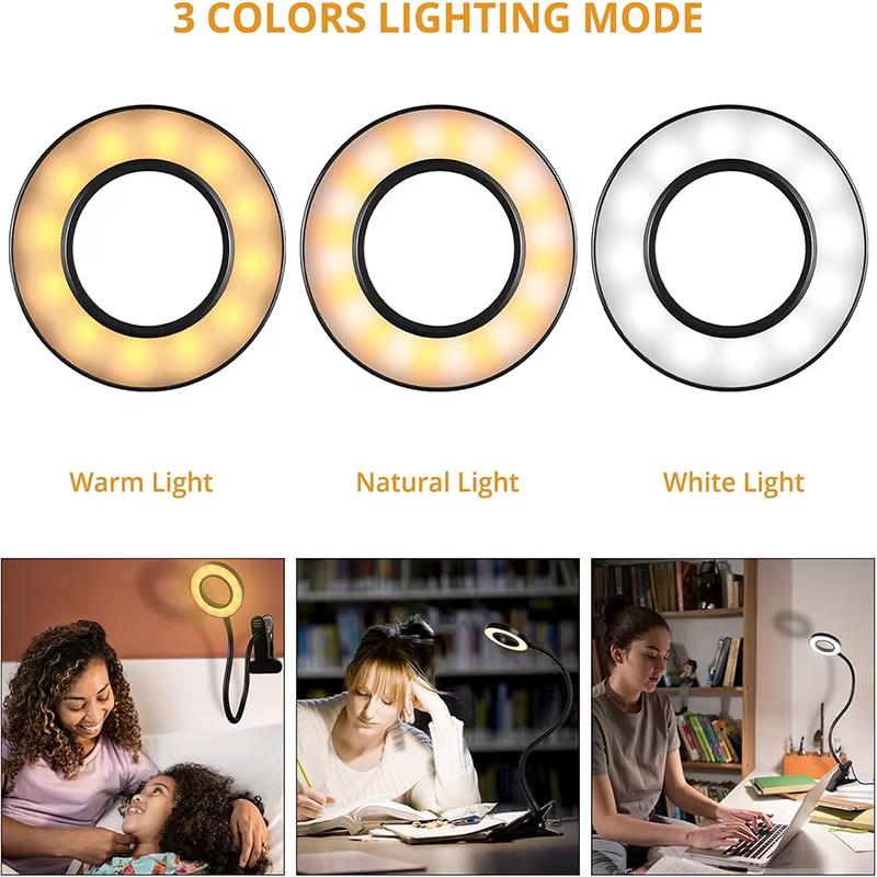 Lampe à pince, 3 couleurs + 10 niveaux de luminosité