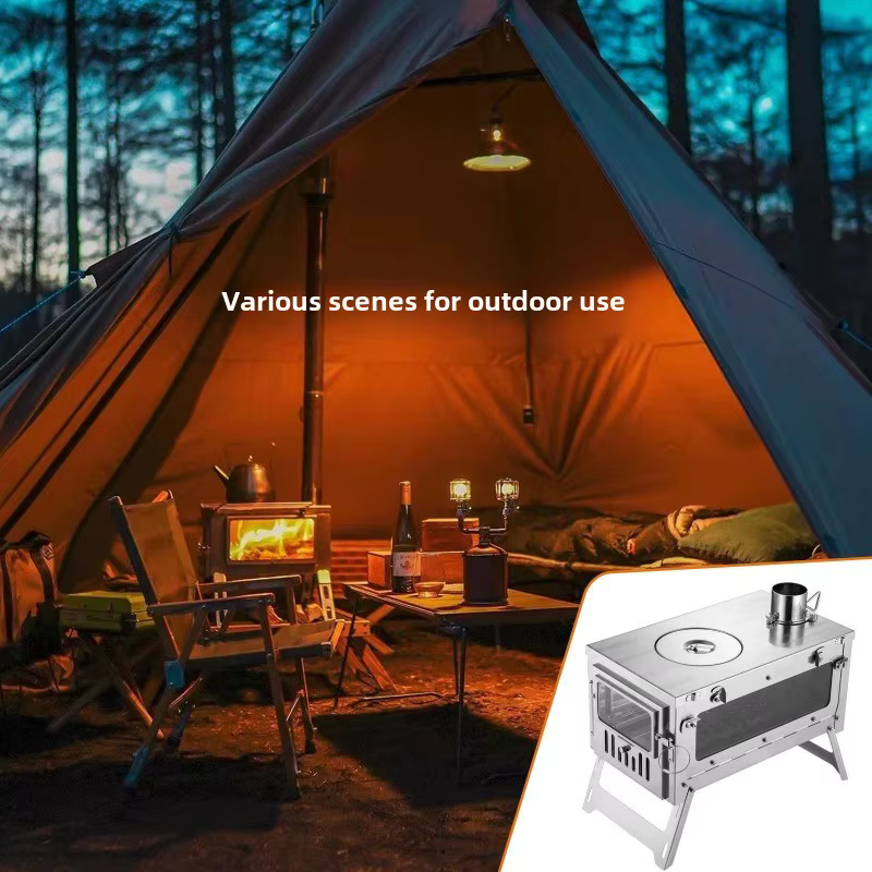 Poêle de tente Portable pliable en acier inoxydable 430