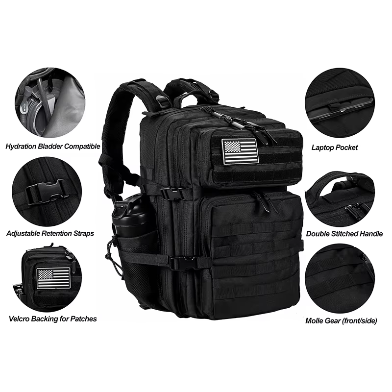 LHI 45L/35L/25L sac à dos tactique pour hommes et femmes étanche athlète salle de sport sac de plein air voyage randonnée sac à dos avec porte-bouteille
