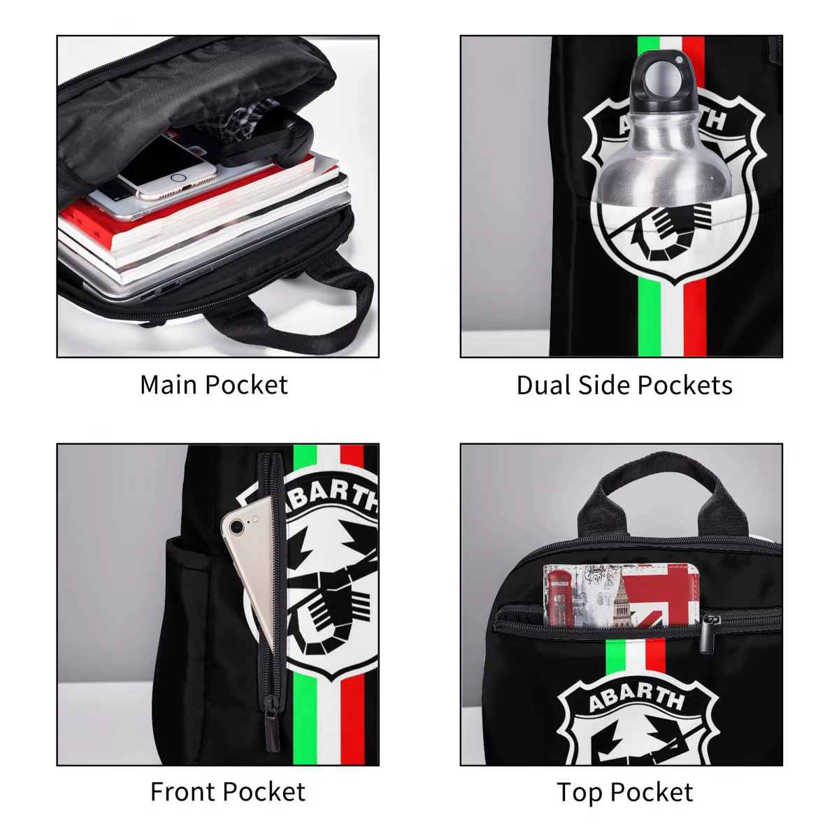 Abarth C Cool Backpack Daypack Sac à dos de grande capacité pour enfants