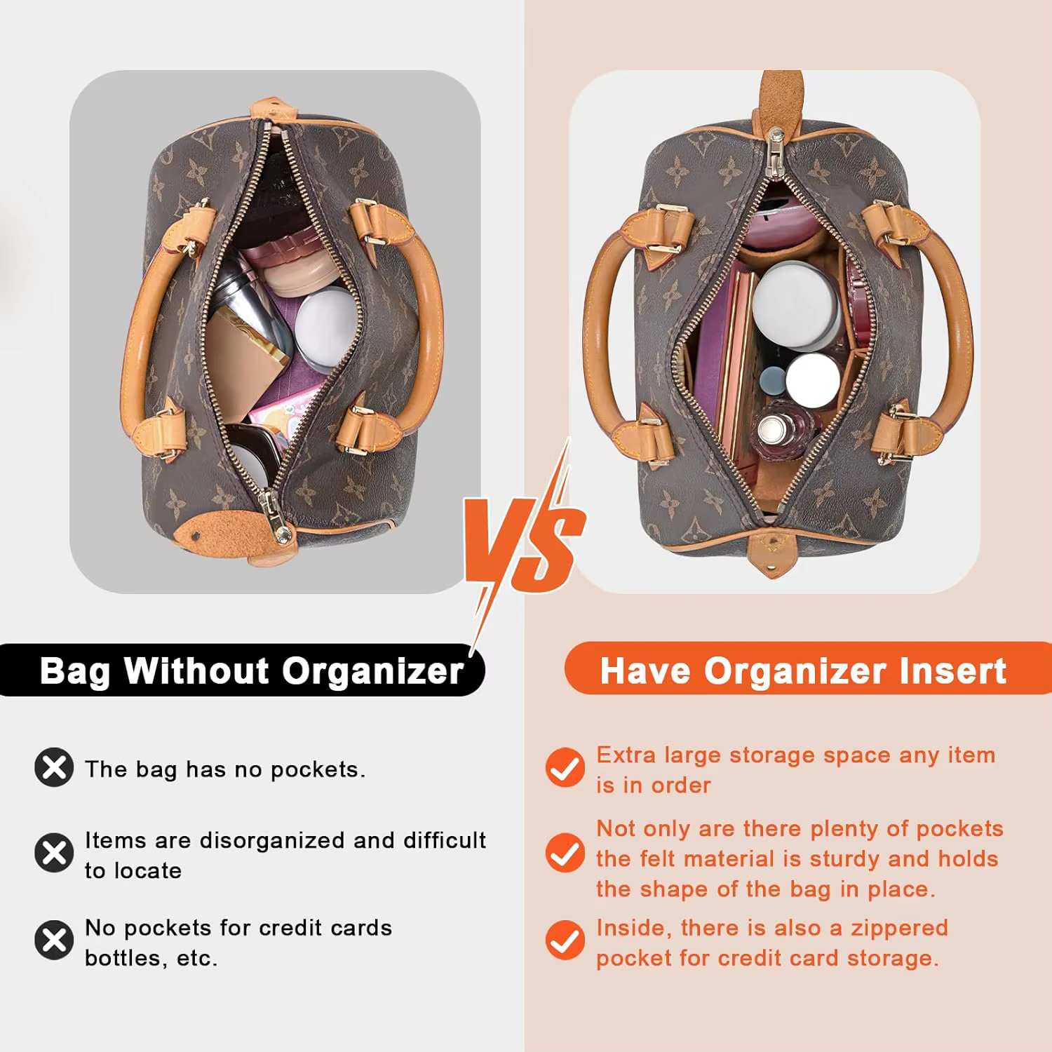 Organisateur de sac à main à rabat en feutre pour LV Speedy 25 30 35, sac intérieur de maquillage, sac à main de voyage, fourre-tout de rangement, accessoires