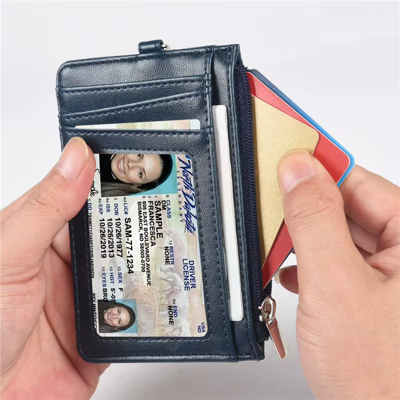 Porte-badge personnalisable en cuir PU avec cordon, porte-cartes zippé de luxe, accessoire professionnel pour soignants