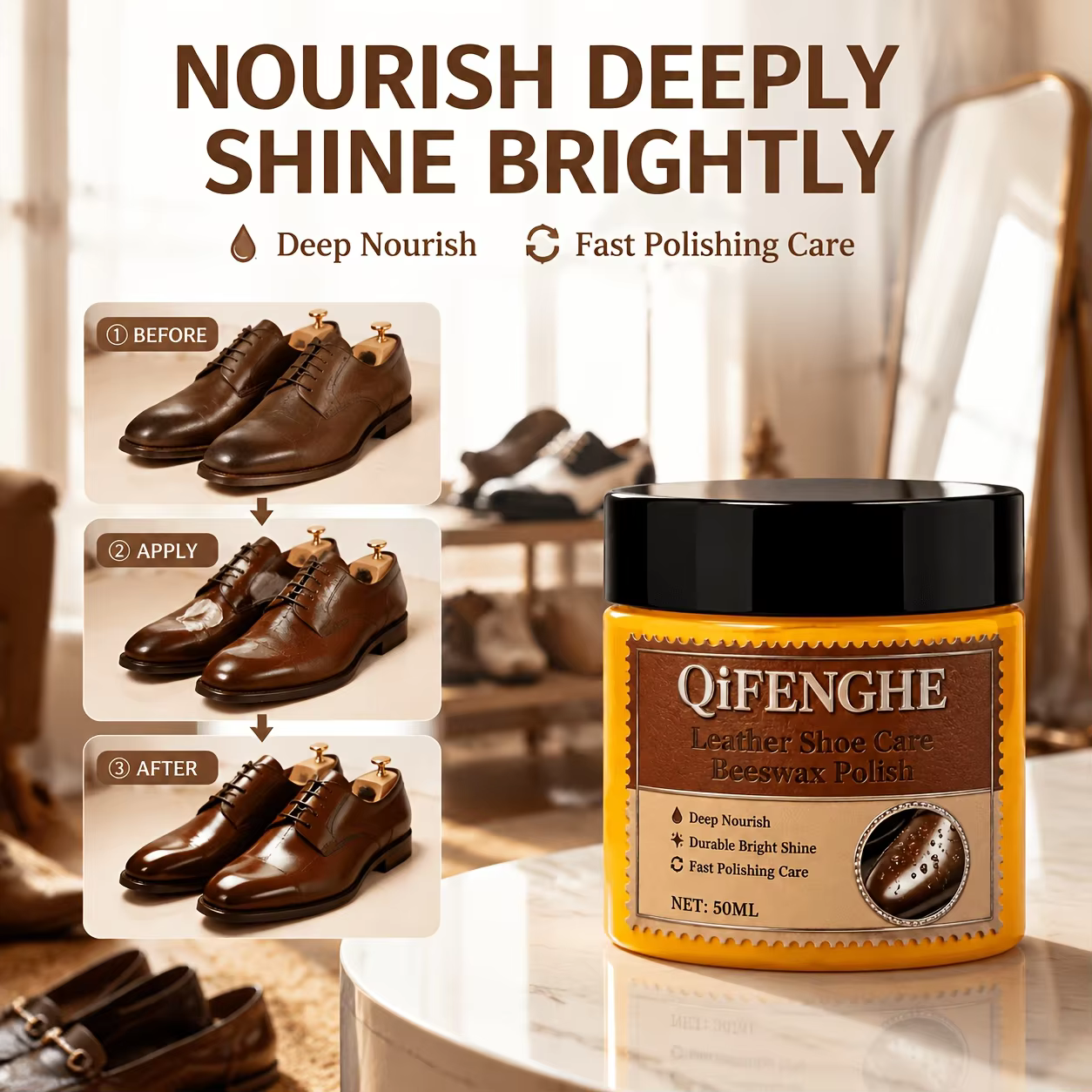 Crème de cire d'abeille pour l'entretien des chaussures en cuir