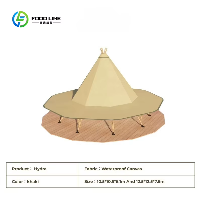 Tente de glamping de luxe sur mesure en bois, type tipi, pour mariages et événements en plein air