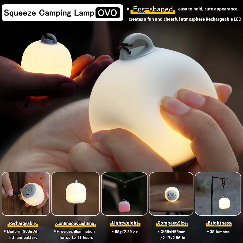 Soomloom Lanterne de camping LED rechargeable Lampe à presser en forme d'œuf mignon