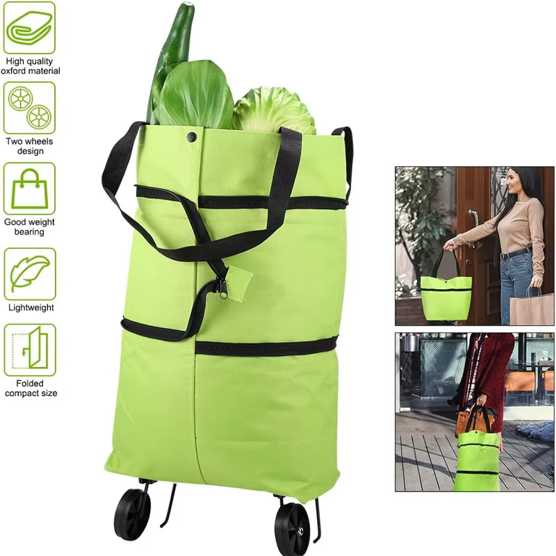 Sac de courses à roulettes 2-en-1 pliable avec roues