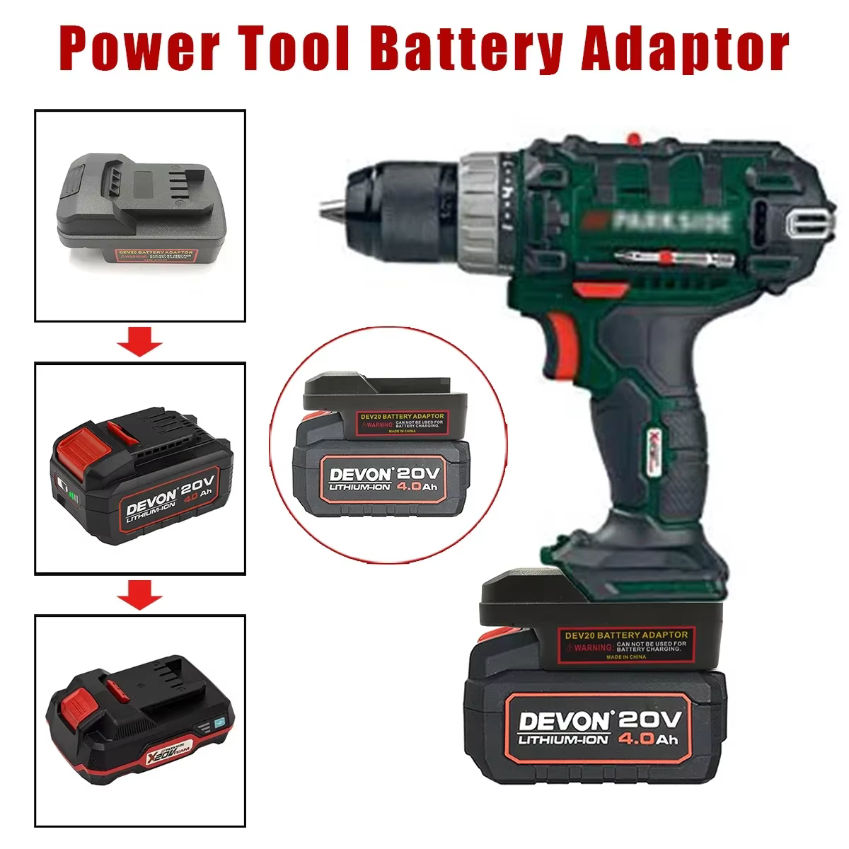 Pour Devon 20V Batteries Lithium-Ion pour Parkside 20V batterie Lithium-Ion outils électriques perceuses électriques convertisseur adaptateur de batterie