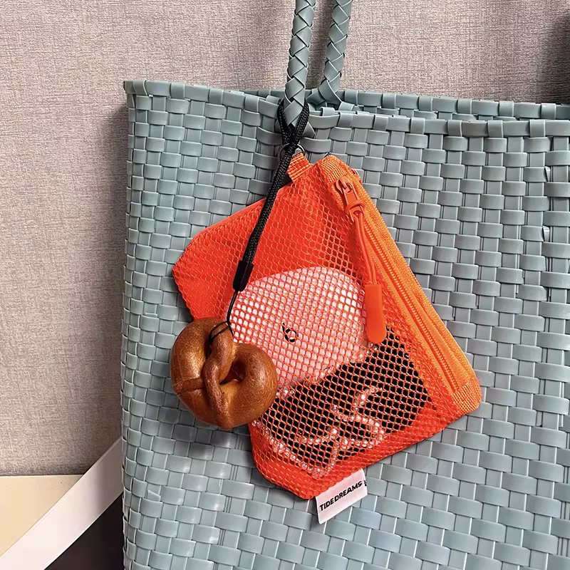 Sacs de rangement en maille double couche, trousse de maquillage portable de voyage avec fermeture éclair, mini organisateur de cosmétiques et articles de toilette, sac simple pour fournitures de bure