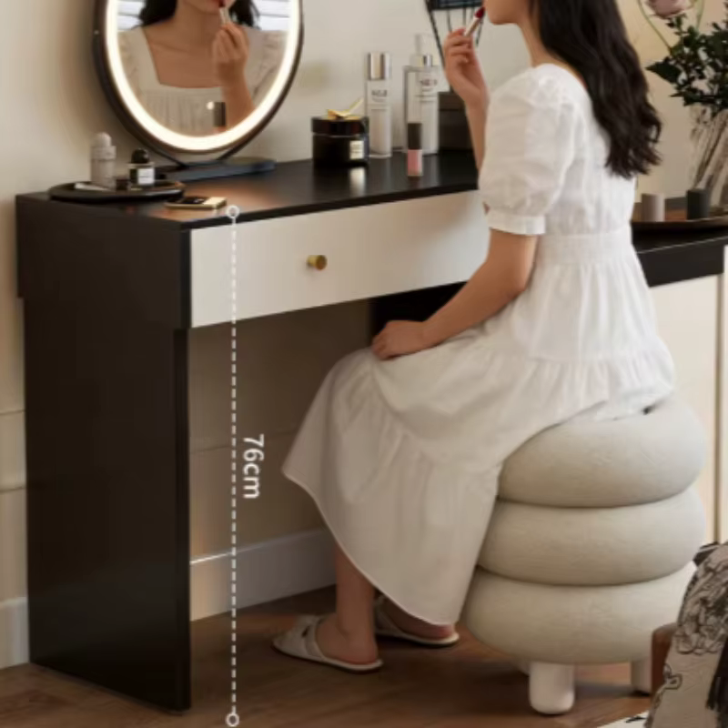 Coiffeuse d'angle rétro française avec miroir et tabouret, commode à tiroirs, 120 cm, blanche, pour chambre à coucher féminine
