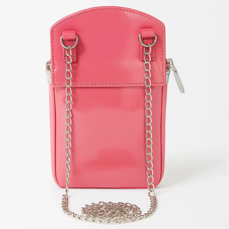 Sac de téléphone rose avec chaîne fine, sac à bandoulière Design, couleurs contrastées, sac en forme de boîte avec pendentif, sac carré à fermeture éclair