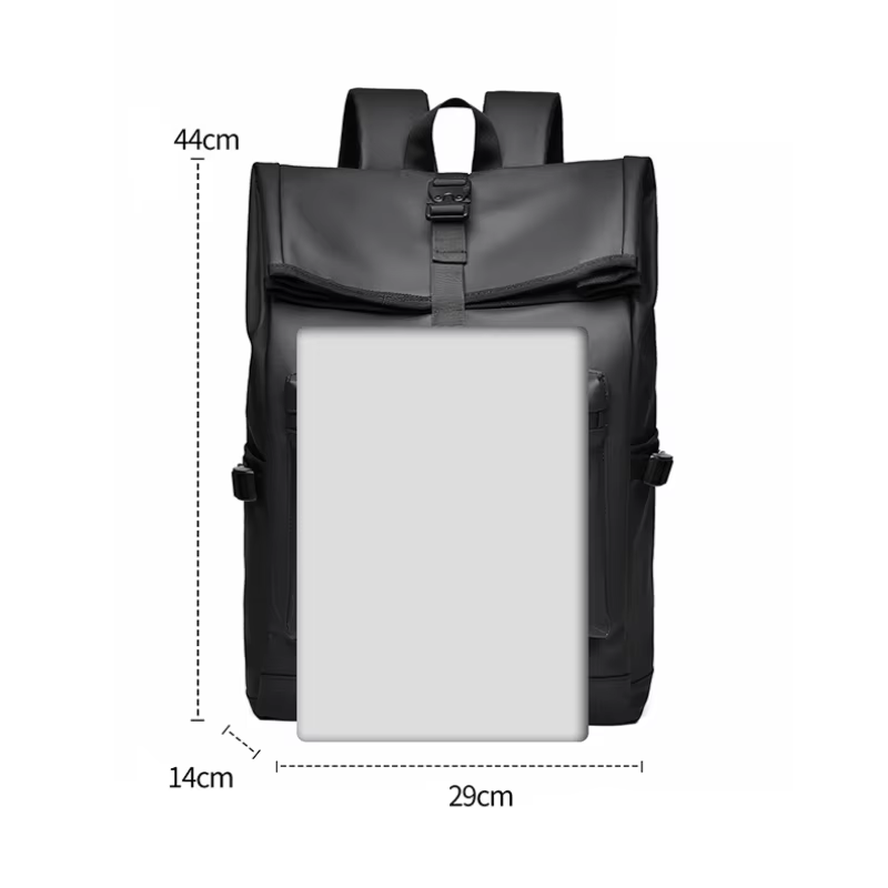 Sac à dos de grande capacité – Sac de voyage et de banlieue élégant noir uni avec bretelles réglables