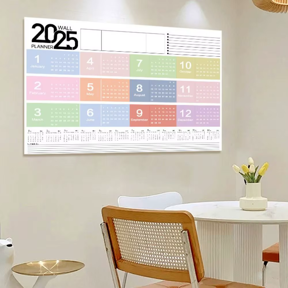 Planificateur pliable 2025 avec autocollants colorés, calendrier mural décoratif en plastique, liste de choses à faire