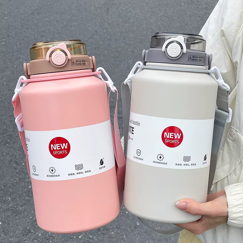 Bouteille isotherme en acier inoxydable grande capacité 800 ml/2000 ml avec poignée et paille