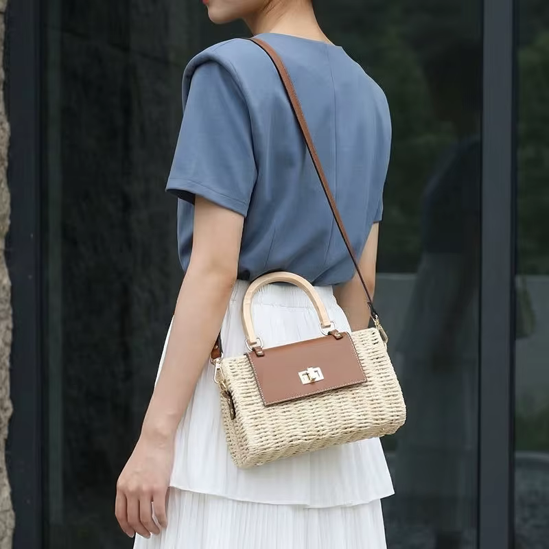 Sac à bandoulière pour femme, sac à bandoulière décontracté en paille tressée, léger, fait main, pour l'été, la plage, les vacances, les stations balnéaires