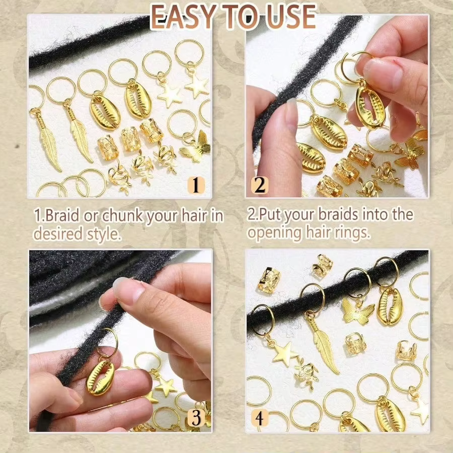 Ensemble d'accessoires pour cheveux bohèmes - Comprend 50 pièces de coquillages, étoiles et papillons, adaptés aux coiffures tressées.